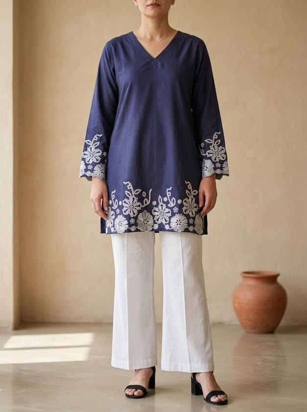 Lace Tunic Top Navy