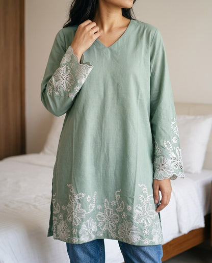 Lace Tunic Top Sage