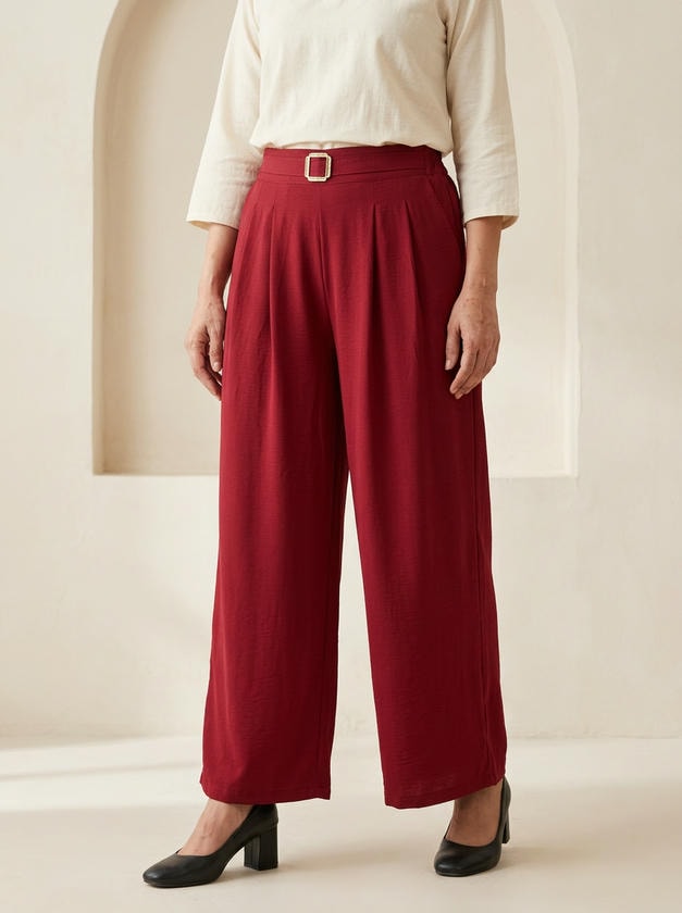 Wide-Leg Trouser Maroon