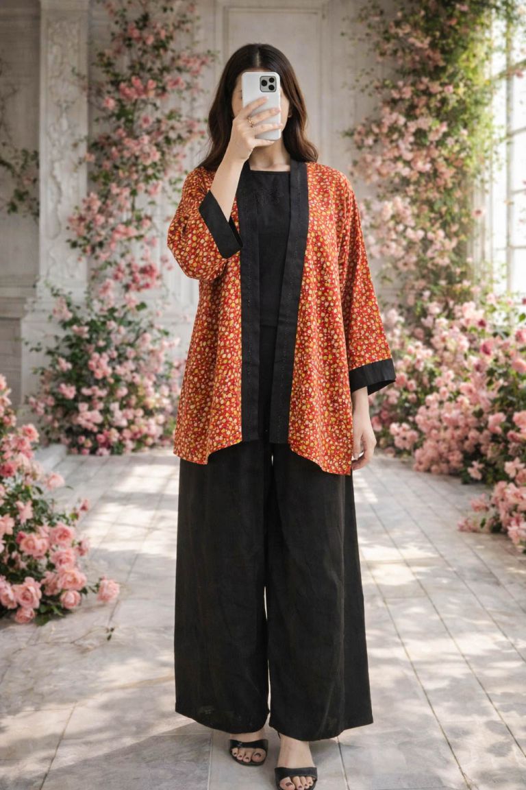 Co-Ord Set Kimono Jacket-Red