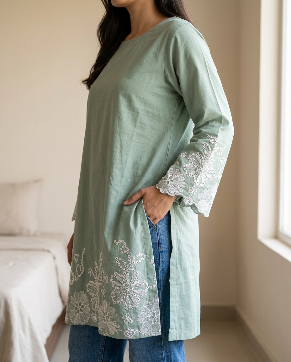 Lace Tunic Top Sage