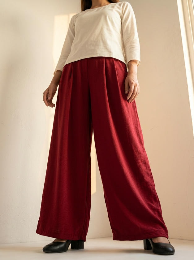 Wide-Leg Trouser Maroon