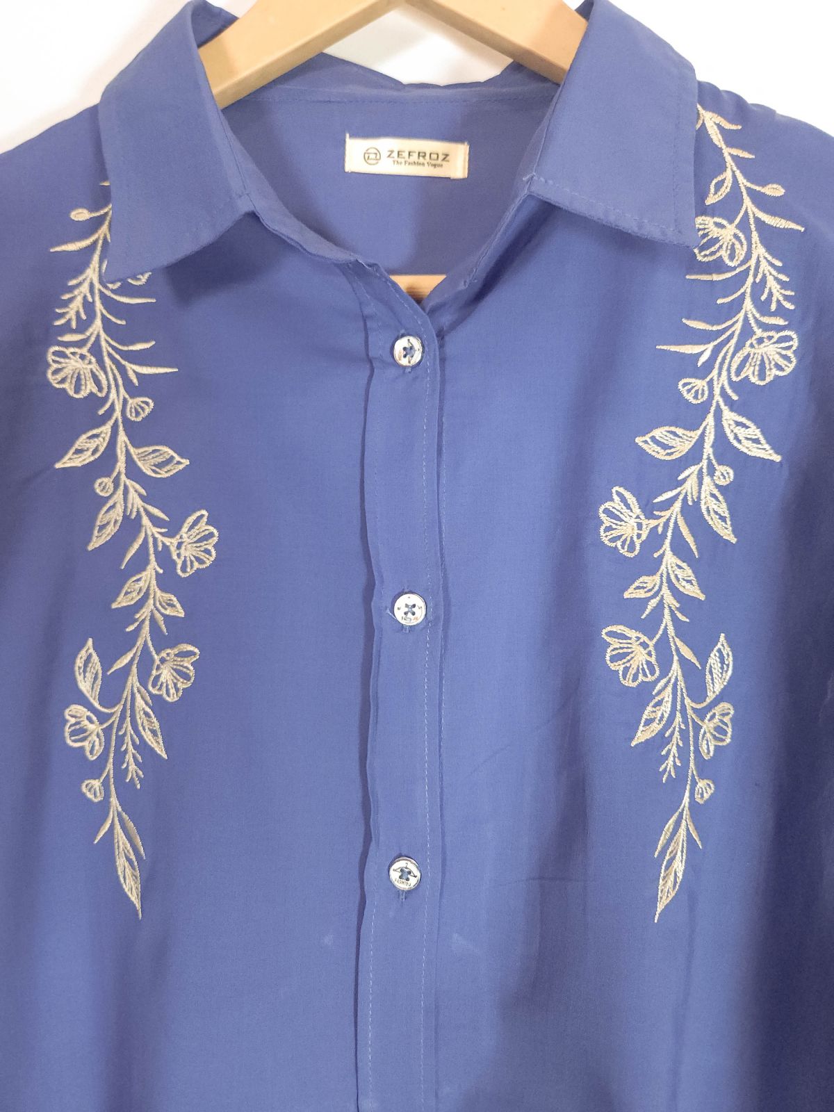 Co-Ord Set Collar Front Open-Electric Blue