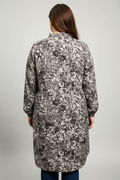 Gather Neck Plus Size Top-Abstract Grey