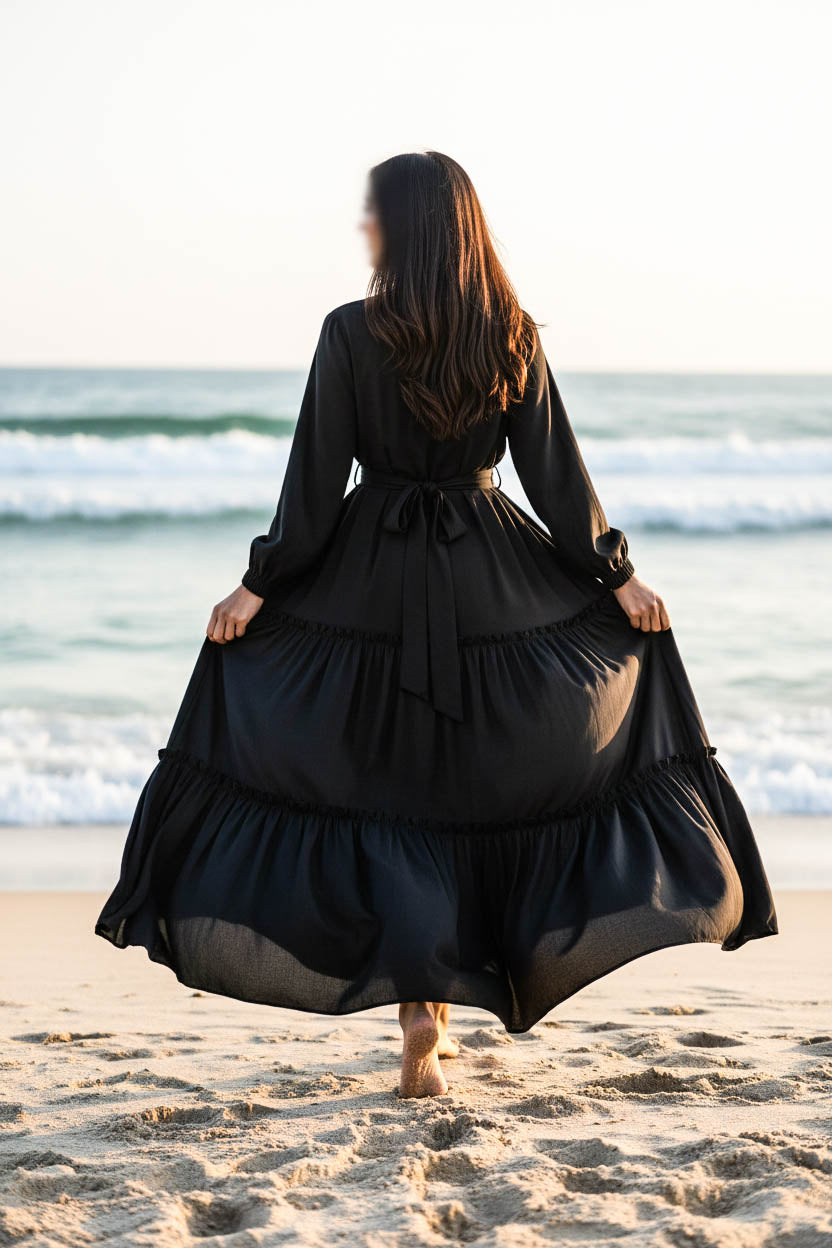 Maxi Regular Midi Dress-Jet Black