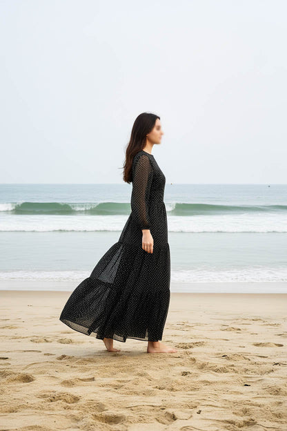 Maxi Regular Midi Dress-Black Micro Dot
