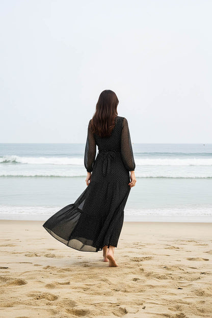 Maxi Regular Midi Dress-Black Micro Dot