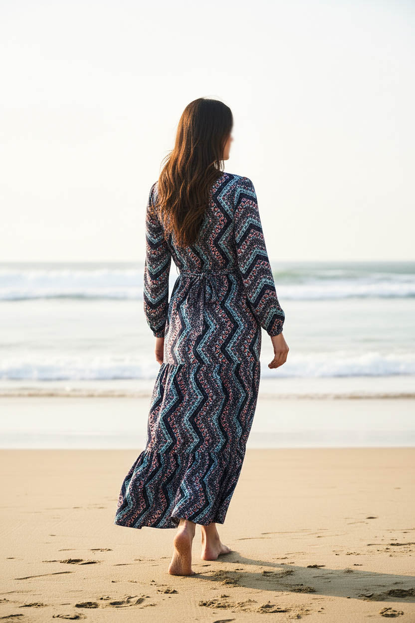 Maxi Regular Midi Dress-Wave Mosaic