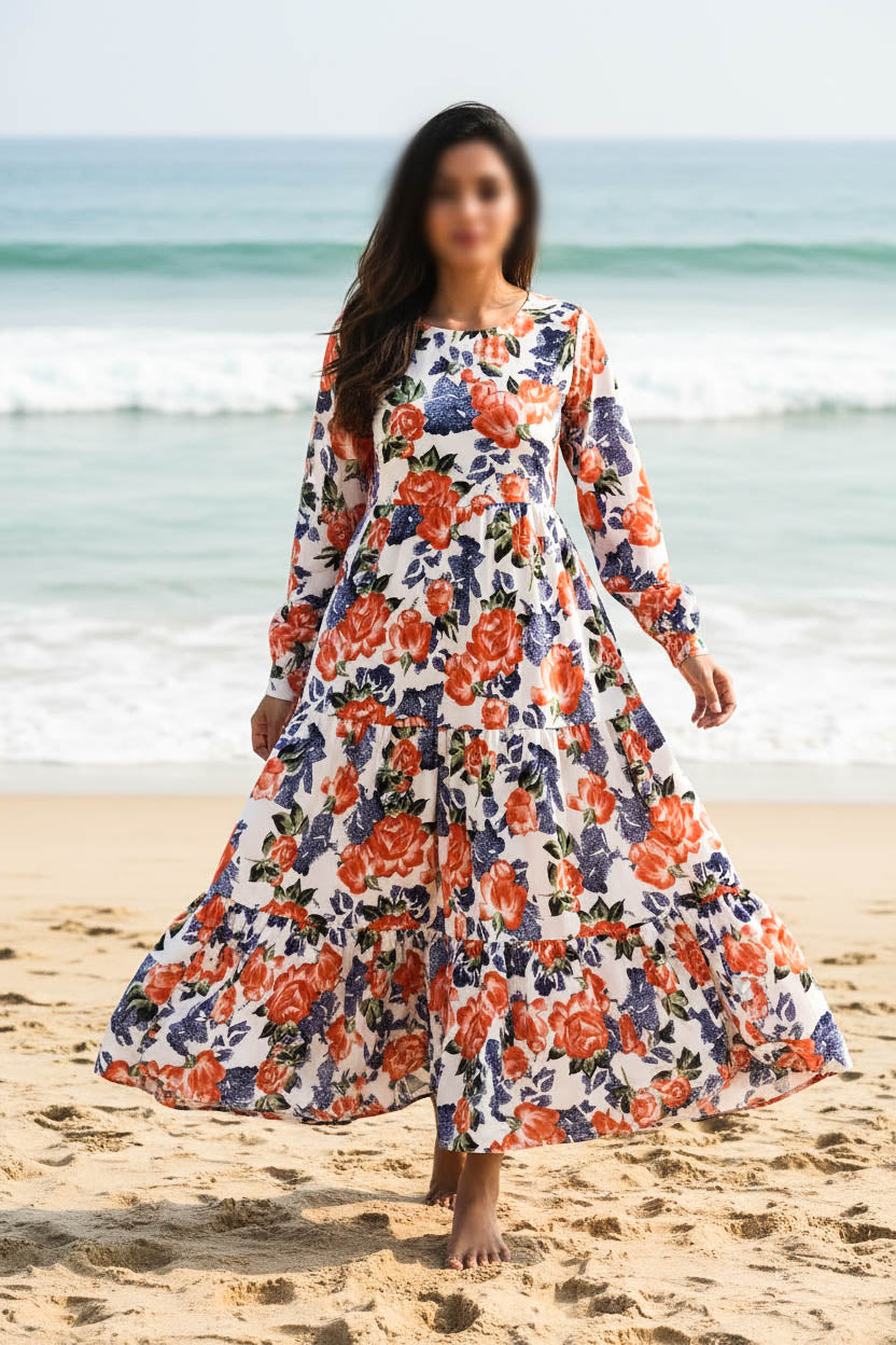 Maxi Regular Midi Dress-Coral Rose