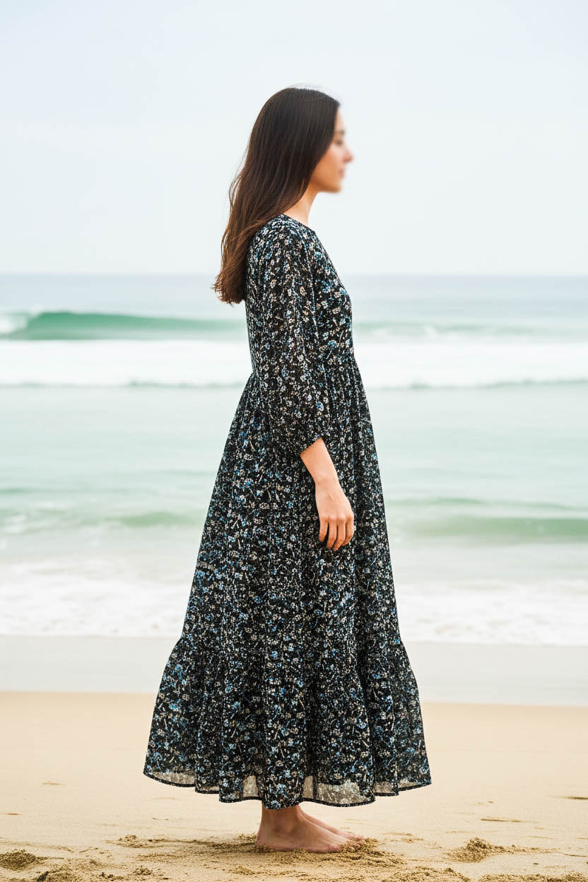 Maxi Regular Midi Dress-Scattered Floral Print