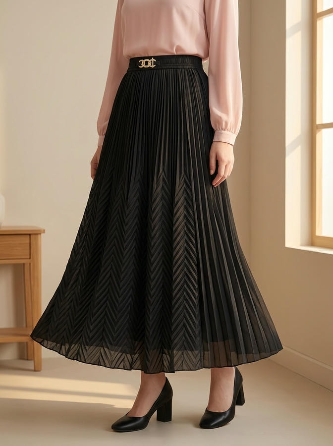 Pleated Maxi Skirt Black