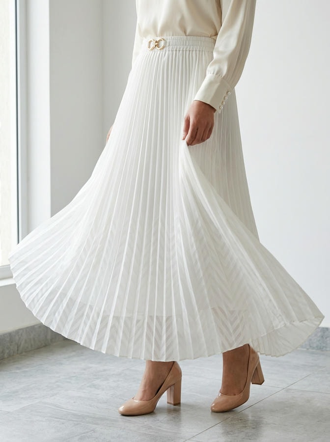 Pleated Maxi Skirt White