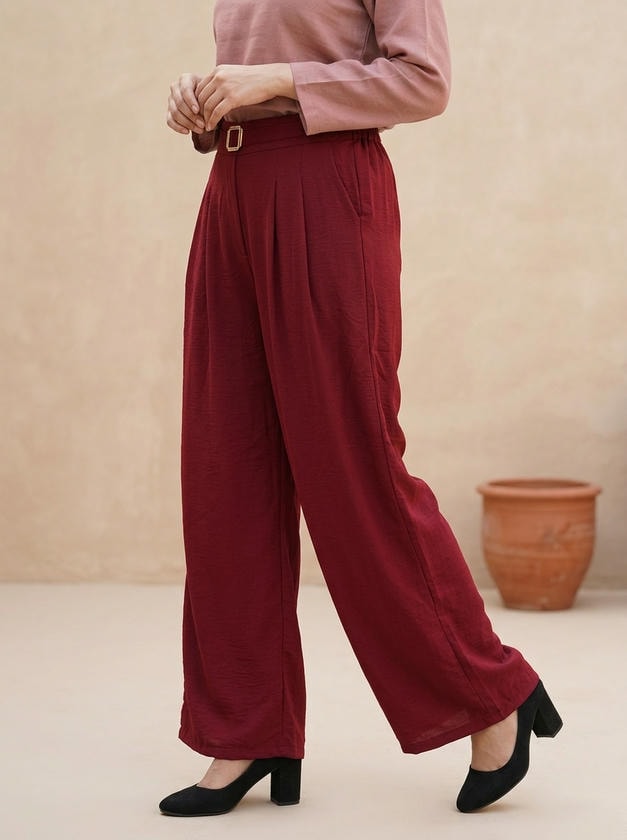 Wide-Leg Trouser Maroon