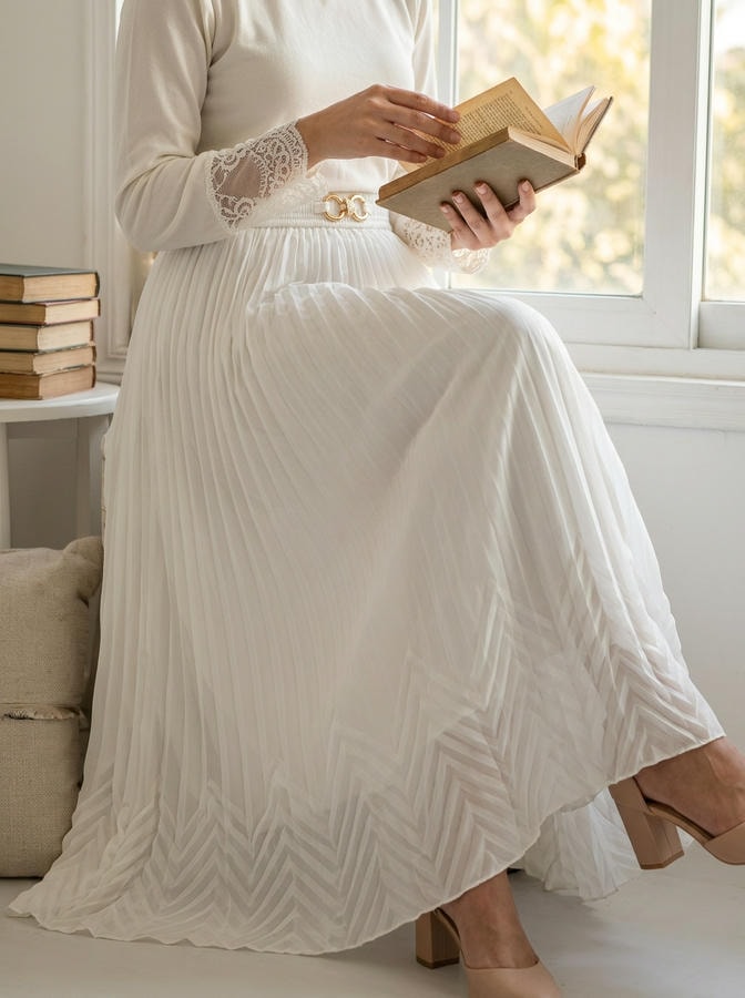 Pleated Maxi Skirt White