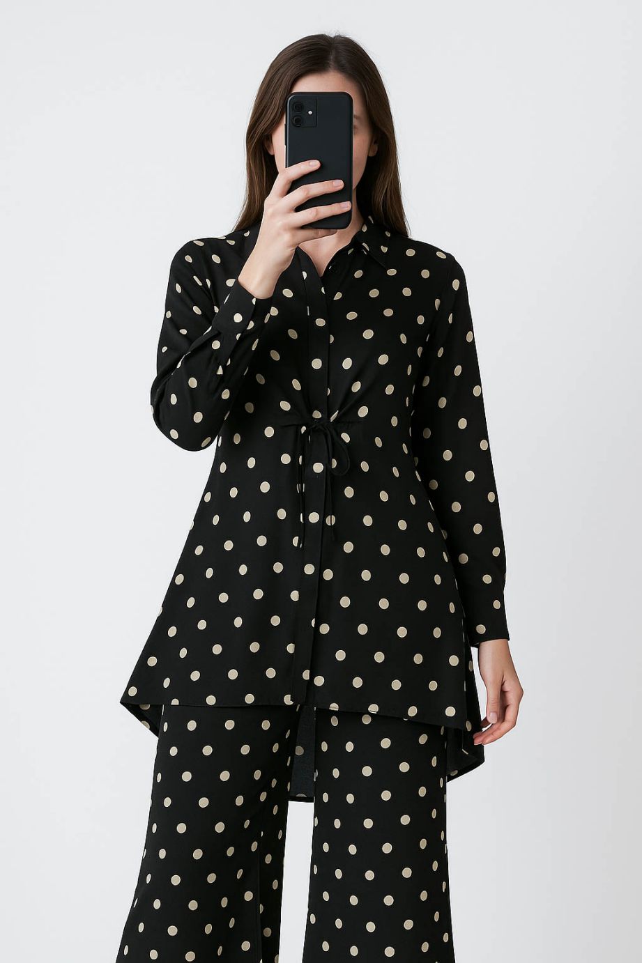 Co-Ord Set Collar Neck-Black Polka Dot