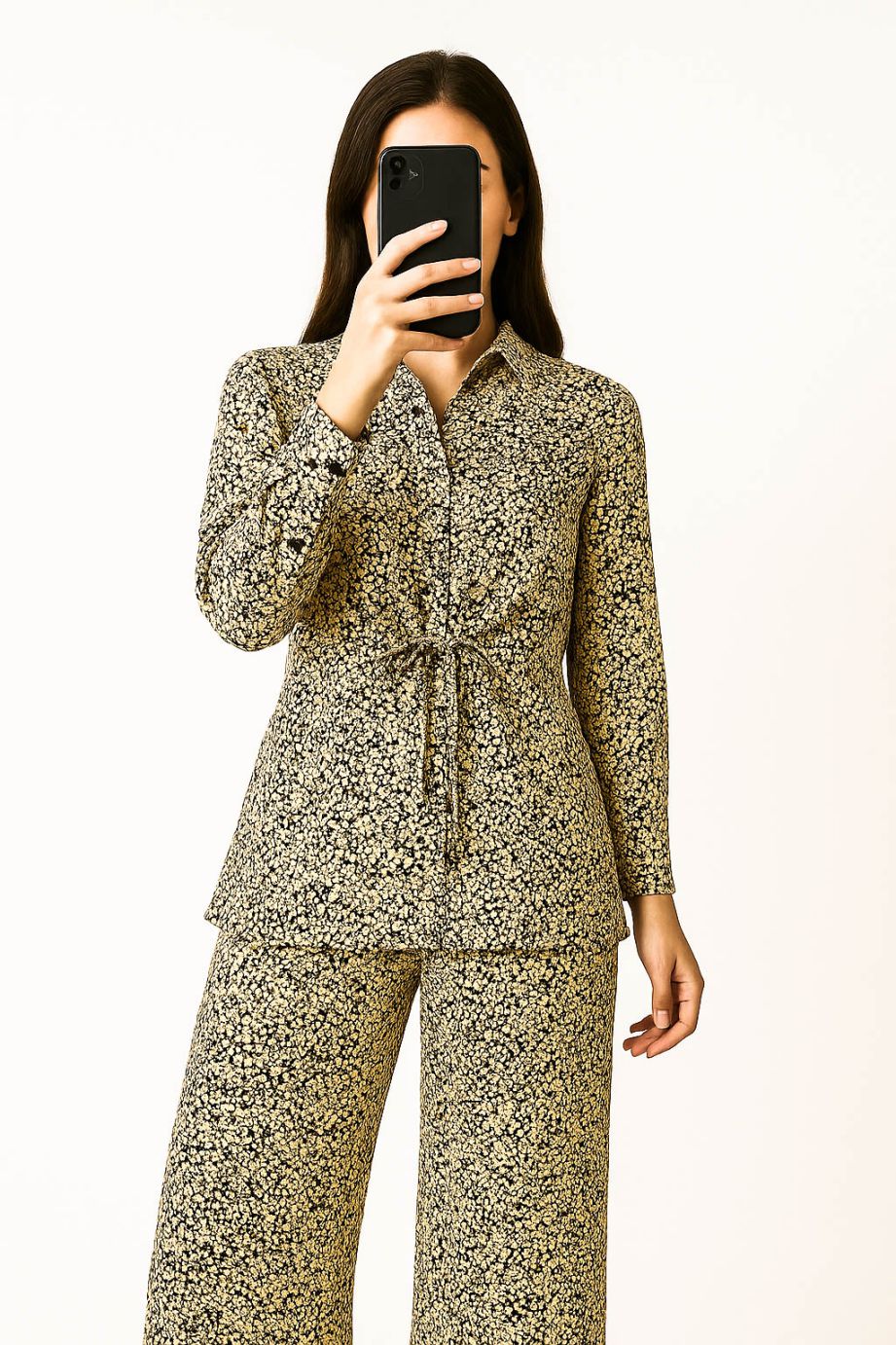 Co-Ord Set Collar Neck-Beige n Black