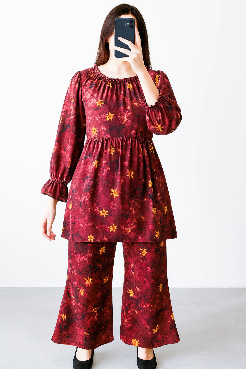 Co-Ord Set Frilled Neck-Deep Maroon