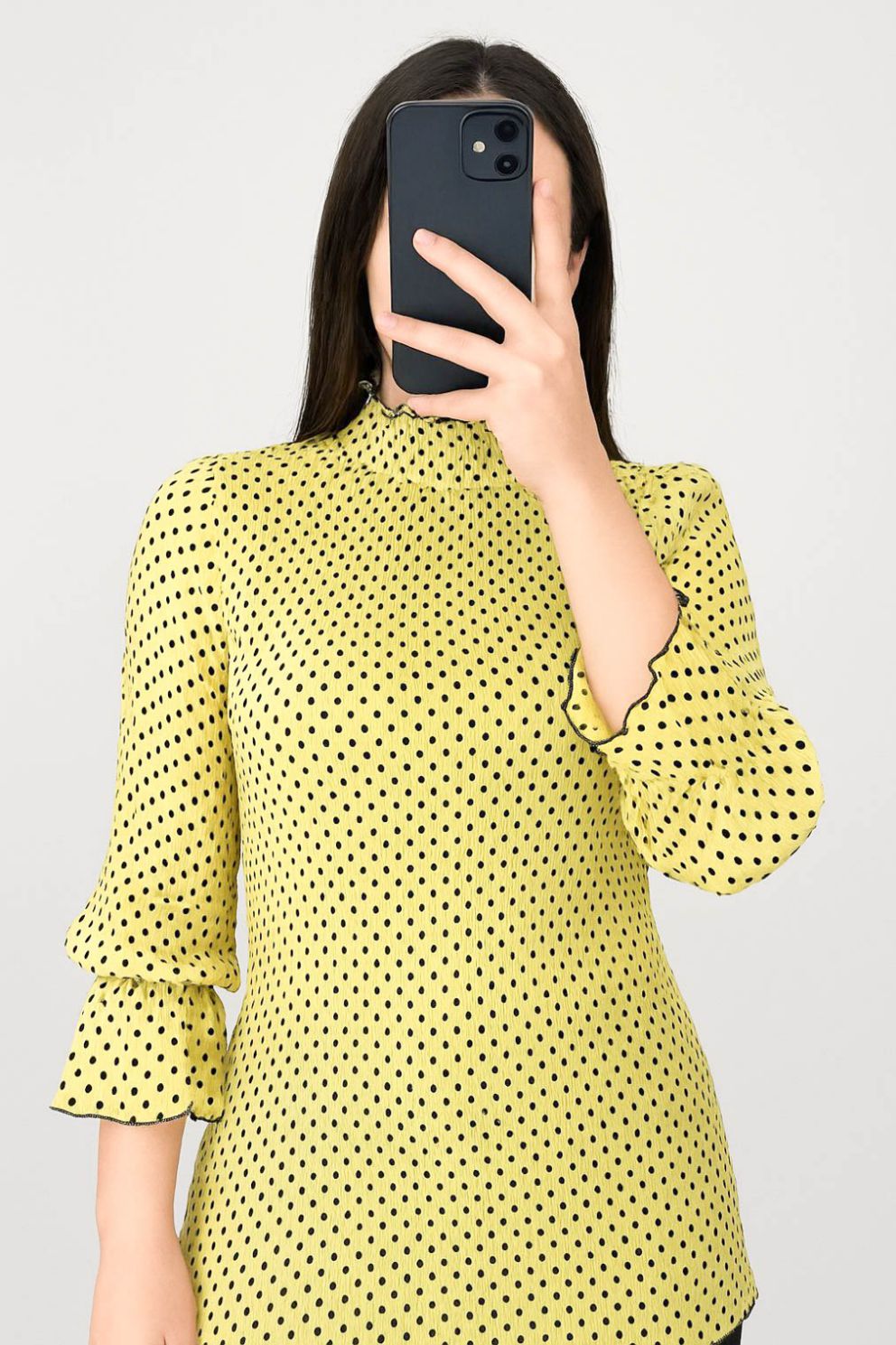 Top Crushed Chiffon-Yellow Polka Dot