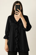 Ruffled Frilled Top-Metallic Black