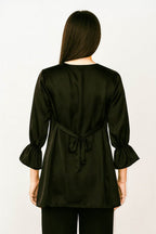 Ruffled Frilled Top-Metallic Black