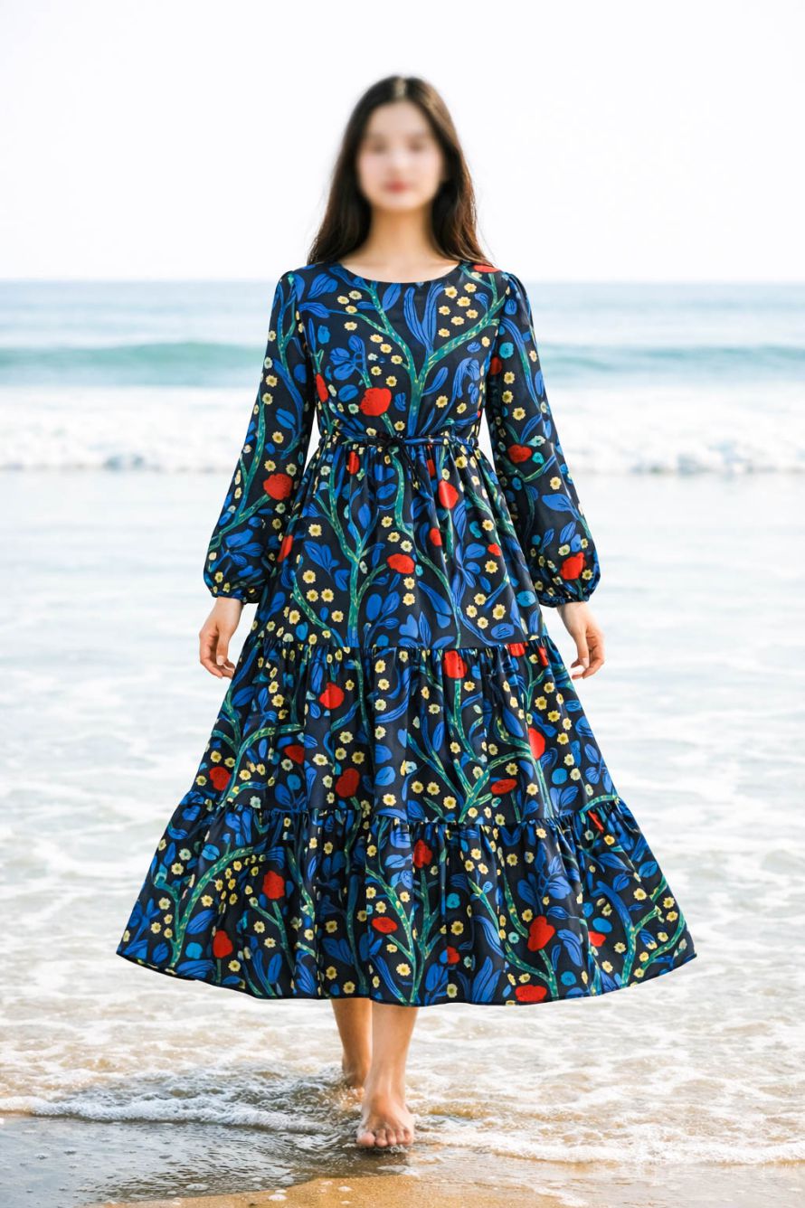 Maxi Regular Midi Dress-Noir Wildflower