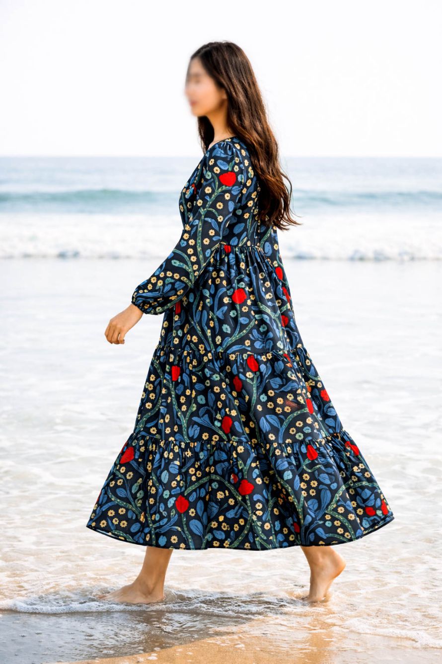 Maxi Regular Midi Dress-Noir Wildflower