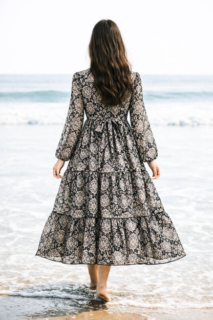 Maxi Regular Midi Dress-Classic Damask Bloom
