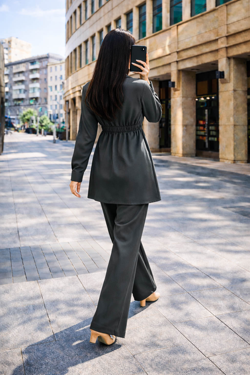 Co-Ord Set Buckle Collar-Charcoal Grey