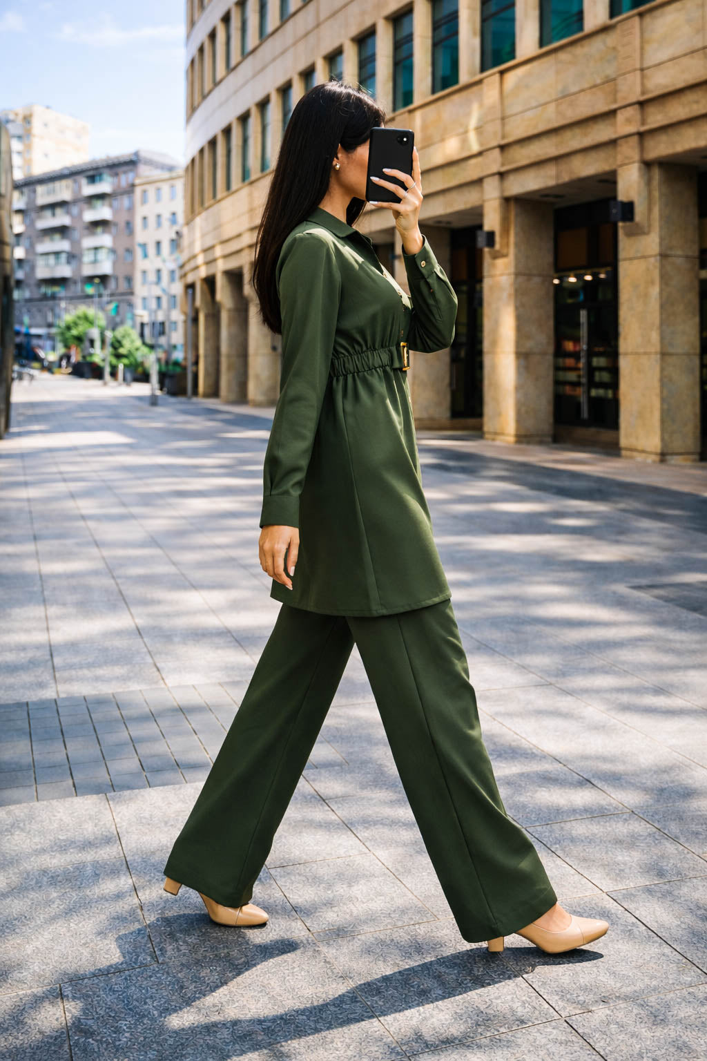 Co-Ord Set Buckle Collar-Olive Green