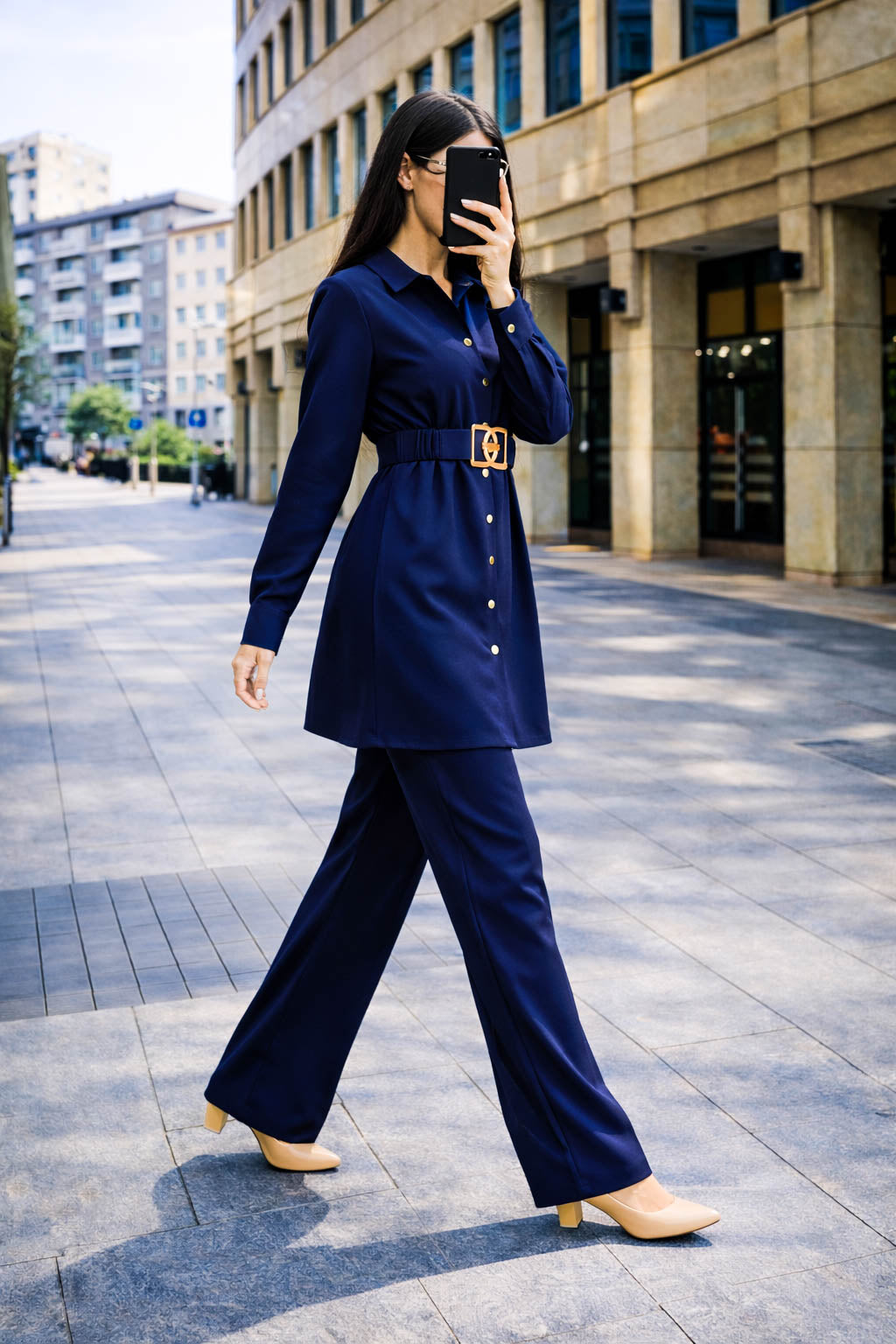 Co-Ord Set Buckle Collar-Navy Blue