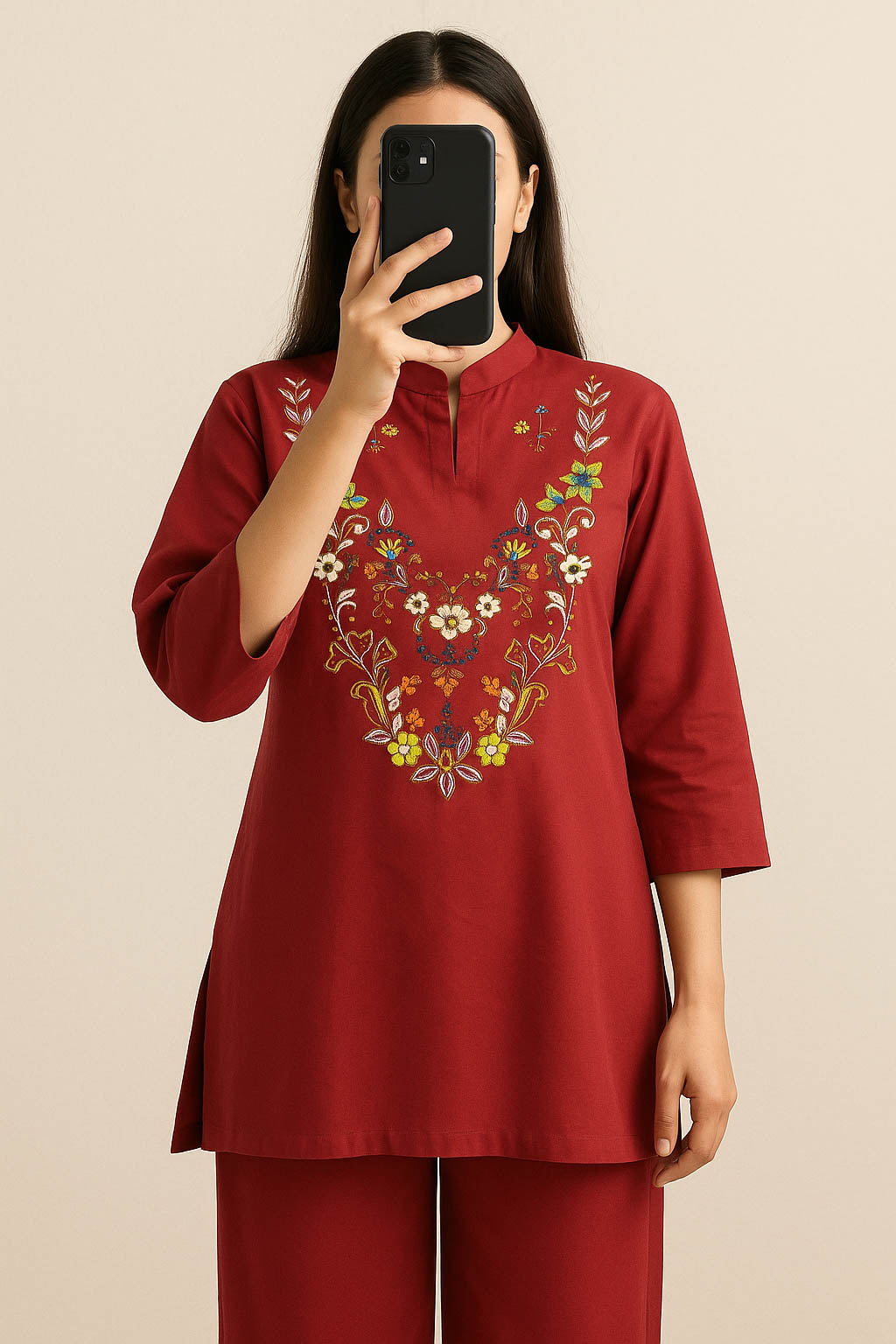 Co-Ord Set Ban Neck-Water Melon