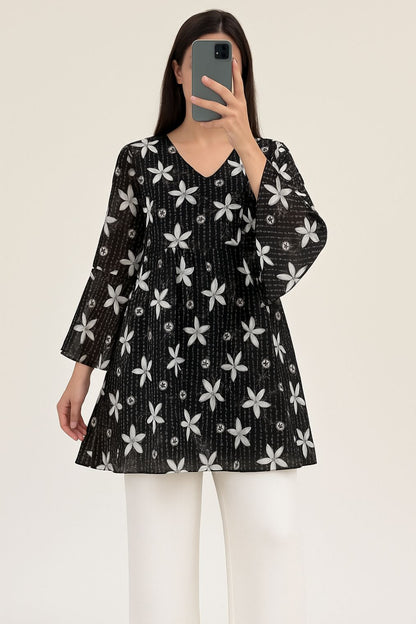 Co-Ord Set Bell Sleeves Floral Black