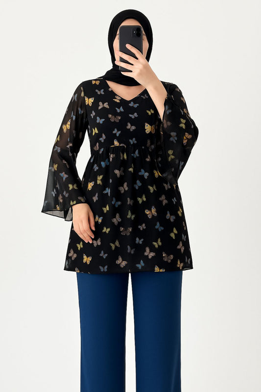Co-Ord Set Bell Sleeves Floral Butterfly Print