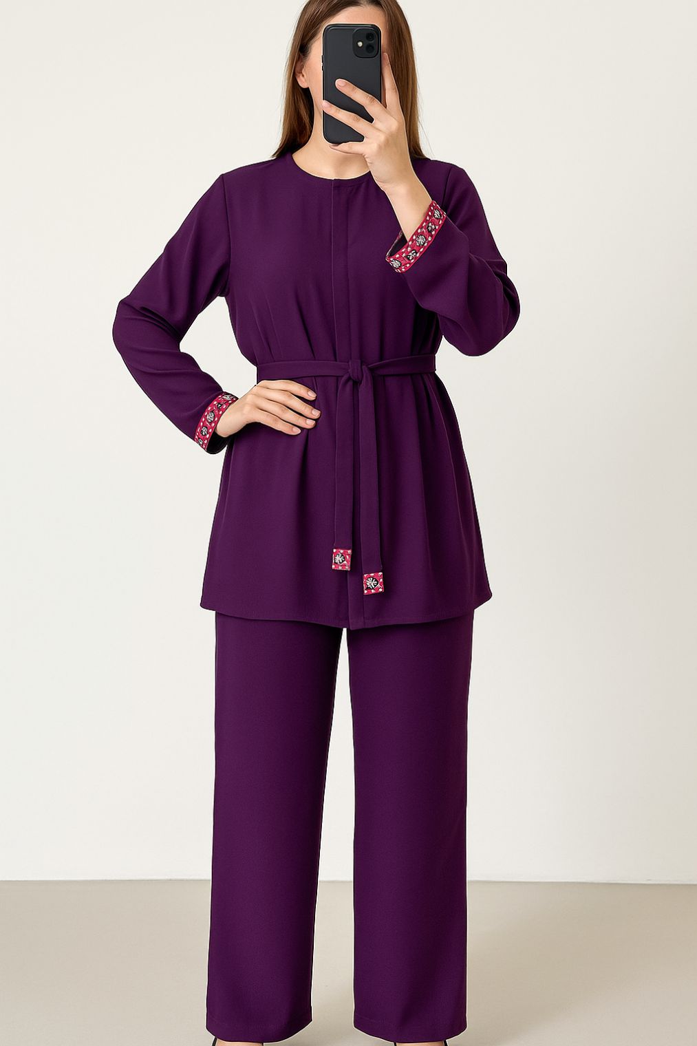 Co-Ord Set Embroidered Plum