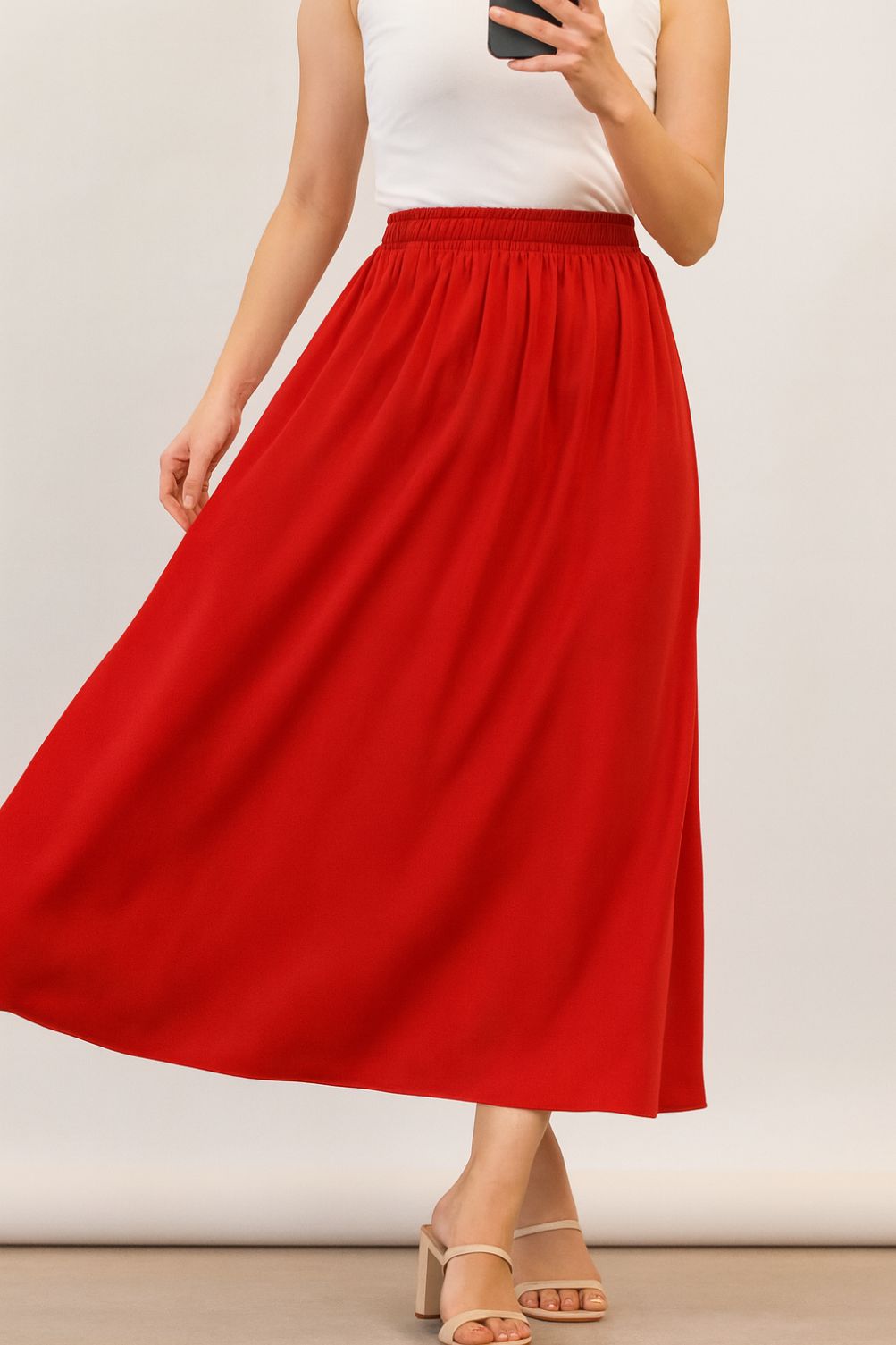 Silk Skirt-Candy Red