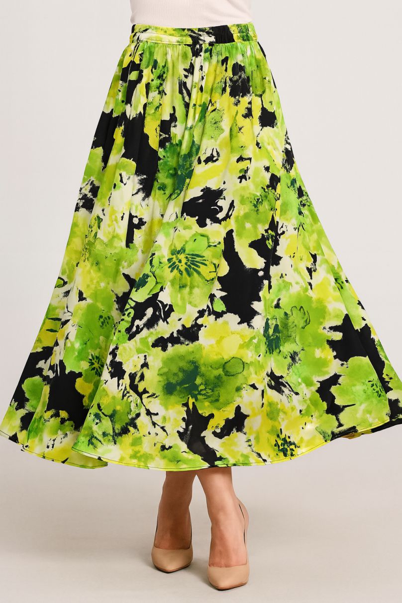 Silk Skirt-Abstract Print