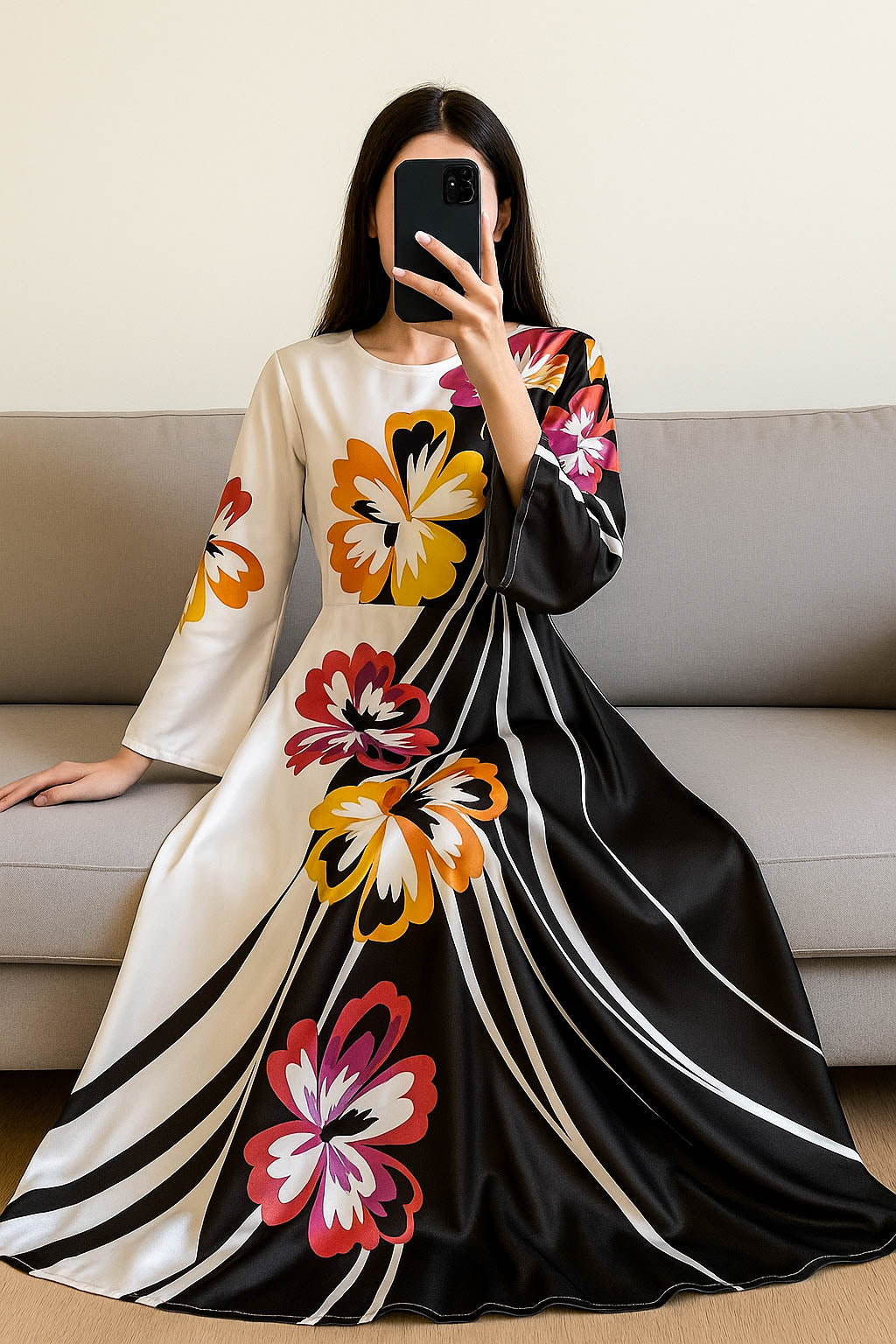 Bold Blossom Silk Maxi-Retro Floral