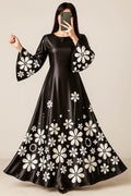 Bold Blossom Silk Maxi-Black & White Floral Pop