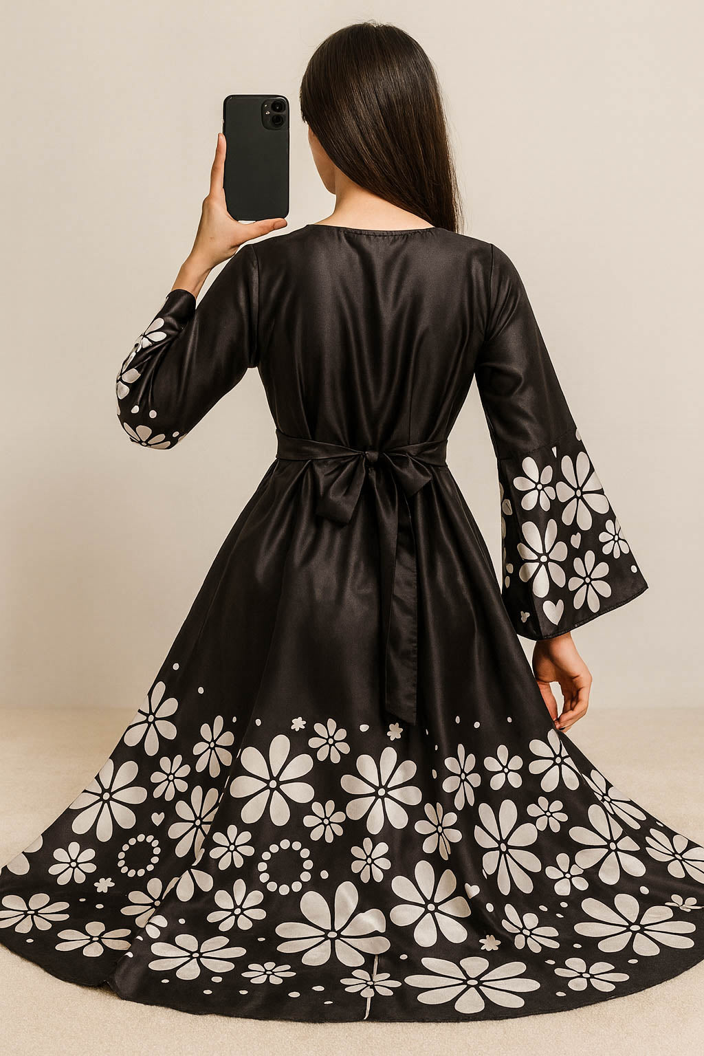 Bold Blossom Silk Maxi-Black & White Floral Pop