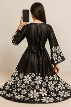 Bold Blossom Silk Maxi-Black & White Floral Pop