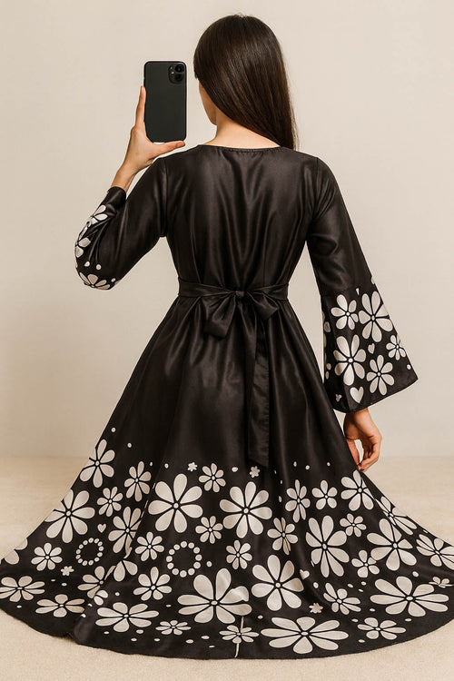 Bold Blossom Silk Maxi-Black & White Floral Pop