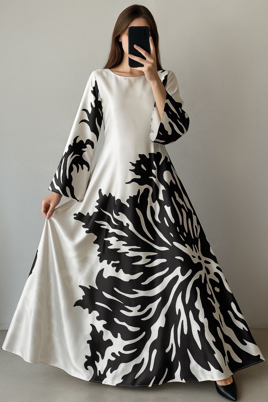 Bold Blossom Silk Maxi-Oversized Chrysanthemum Motif