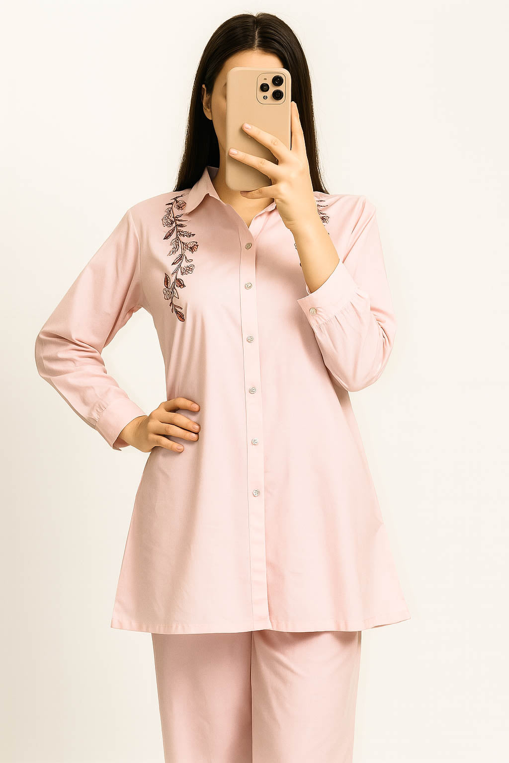 Co-Ord Set Collar Front Open-Baby Pink
