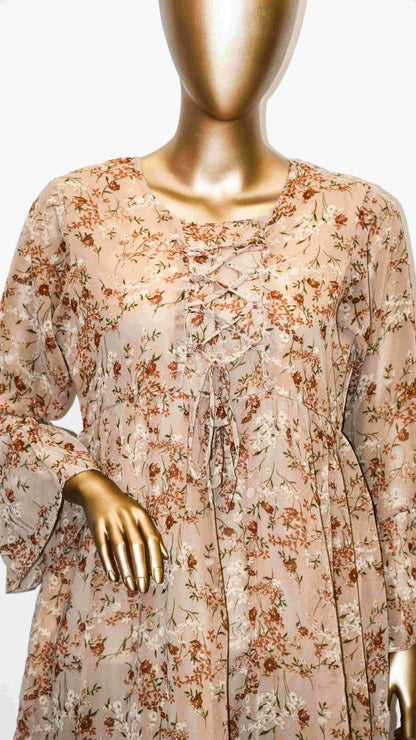 Co-Ord Set Lace-Up Top Beige