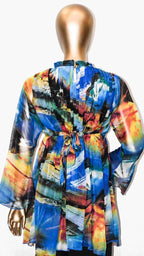 Chiffon Pleated Top-Abstract Blue