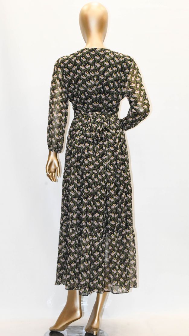 Maxi Regular Midi Dress-Black Floral