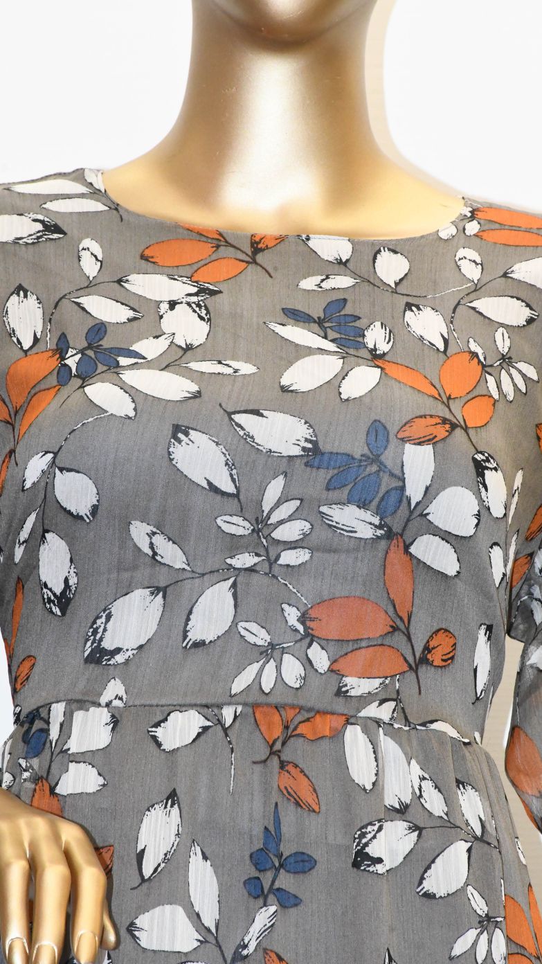 Maxi Regular Midi Dress-Leaf On Grey