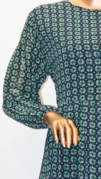 Maxi Regular Midi Dress-Green On Blue