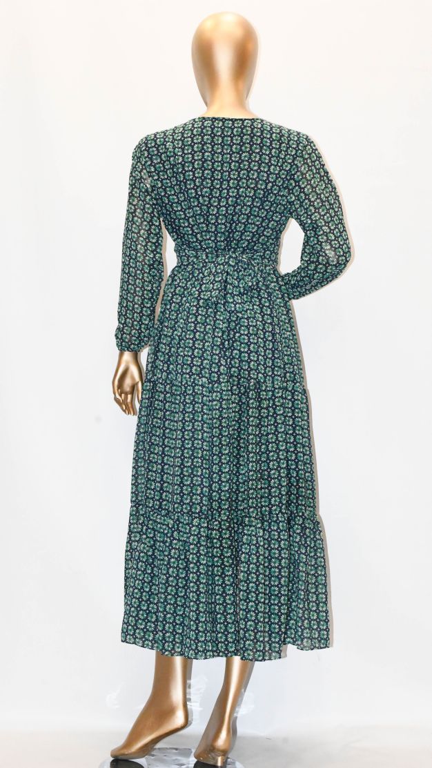 Maxi Regular Midi Dress-Green On Blue