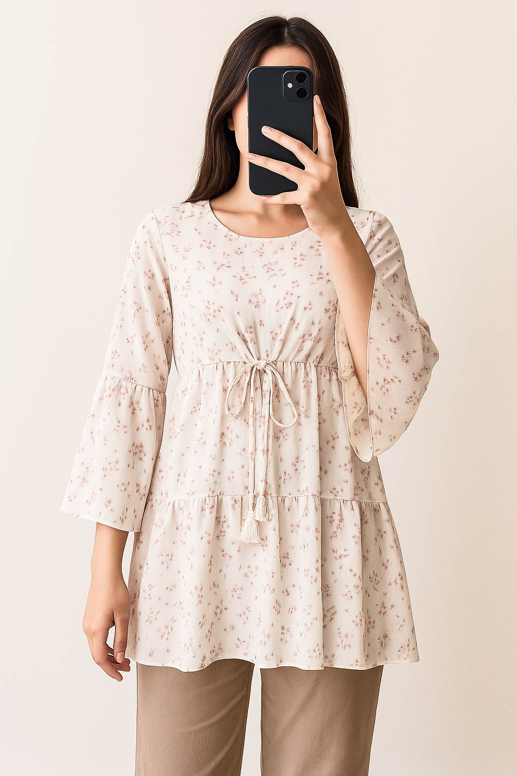 Co-Ord Set Matching Trouser Beige Floral